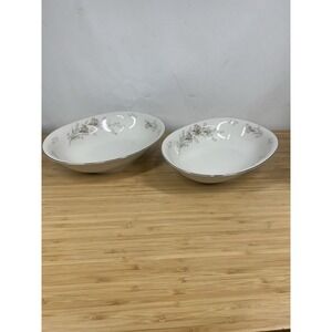 H&C Selb Heinrich Bavaria Oval Serving Bowls 10.5" Gray Floral Set‎ of 2